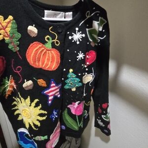Festive Black Cardigan with Colorful Embroidery